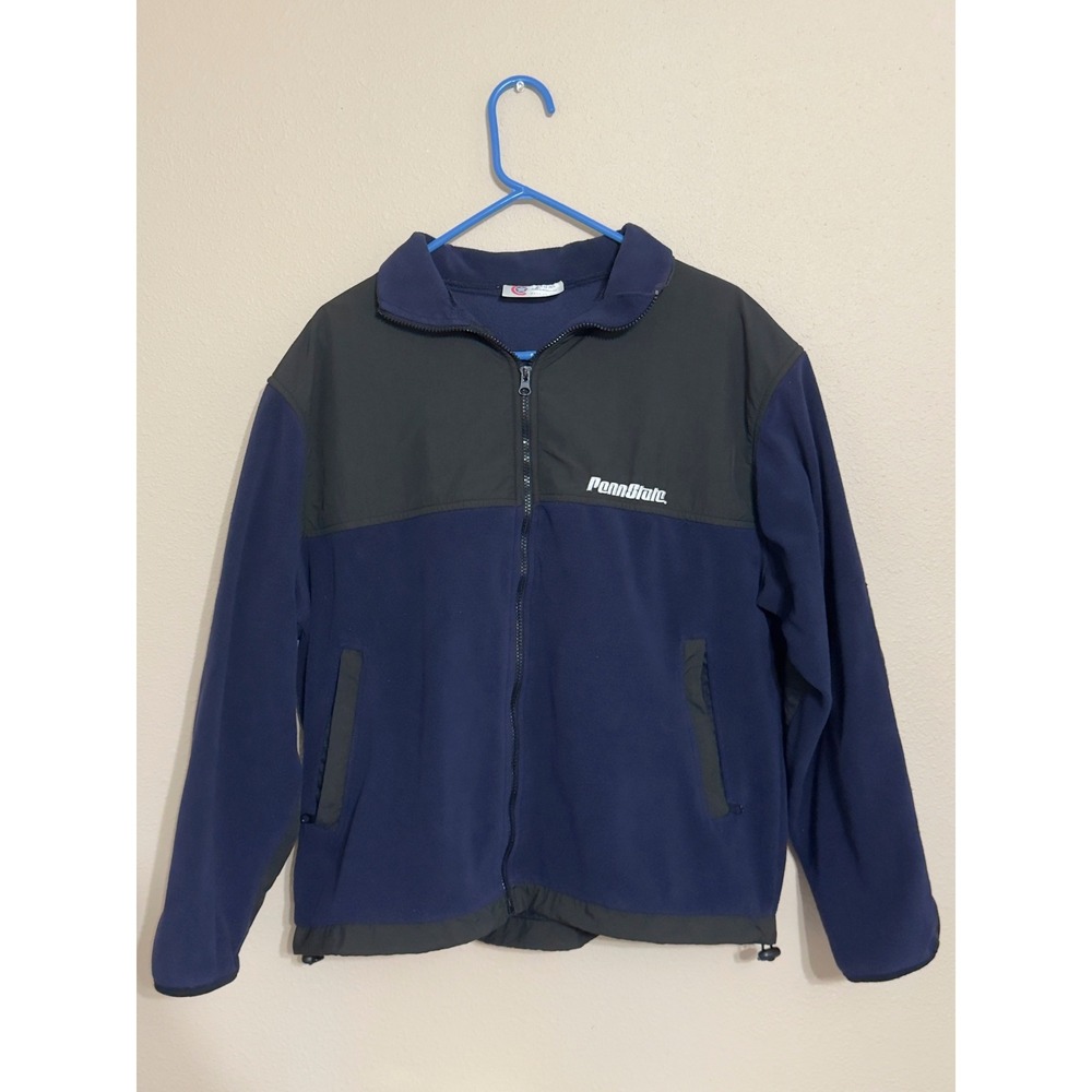 Vintage Penn State Fleece Jacket Casual American Navy Blue Black Full Zip Mens